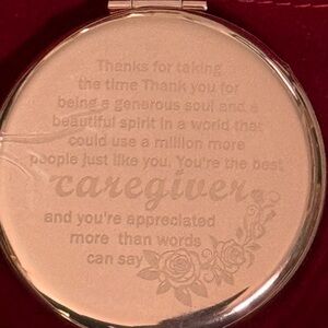 NWOT-Engraved Rose Gold Compact Pocket Mirror - “…Caregiver” engraving.